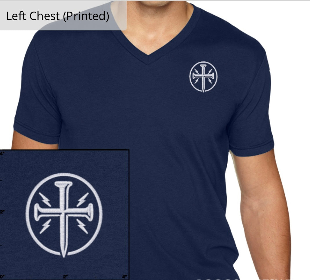 Men's Next Level V-Neck Navy with White Cross