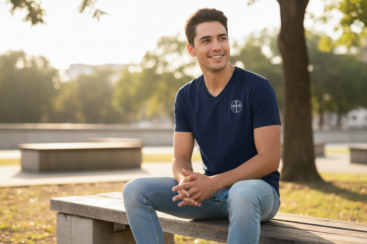 Men's Navy V-Neck with White Cross