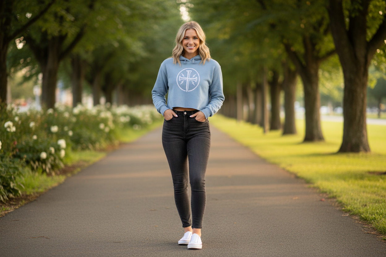 Stonewash Denim Cropped Hoodie
